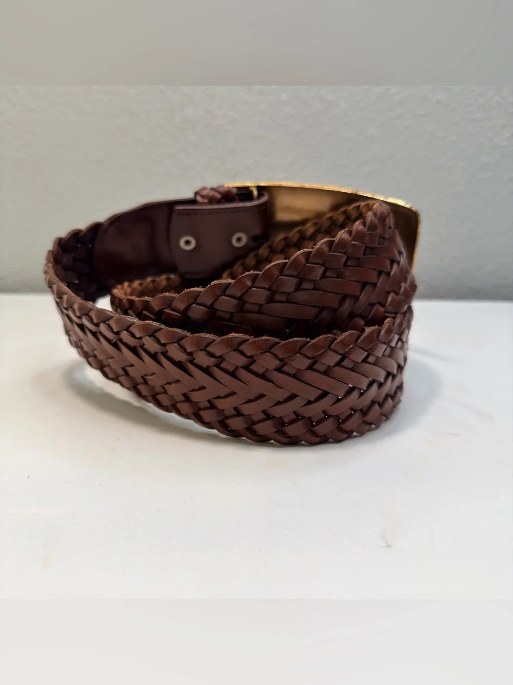 Artisan Mexican handmade Braided Leather Belt  Size L NEW copper buckle